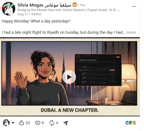 Screenshot of my post: Dubai. A new chapter.
