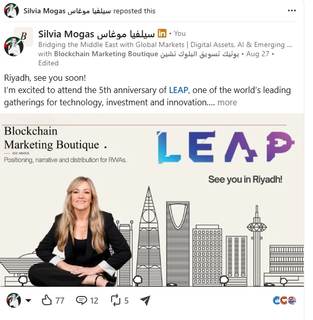 Screenshot of my post: LEAP Riyadh, see you soon