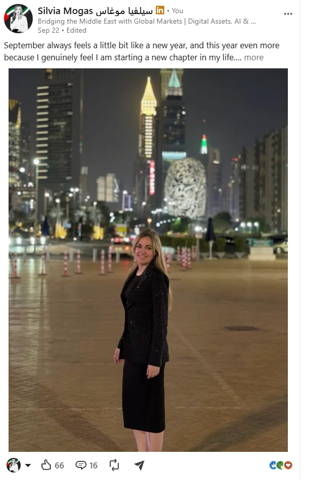 Screenshot of my post: A new chapter in Dubai