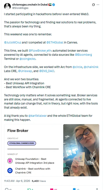 Screenshot of my post: ETHGlobal Cannes, two bounties