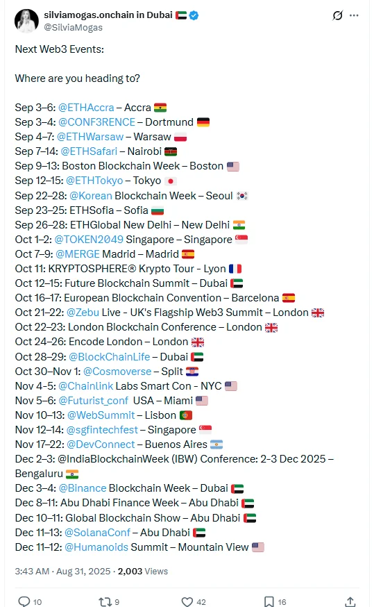 Screenshot of my post: Next Web3 events